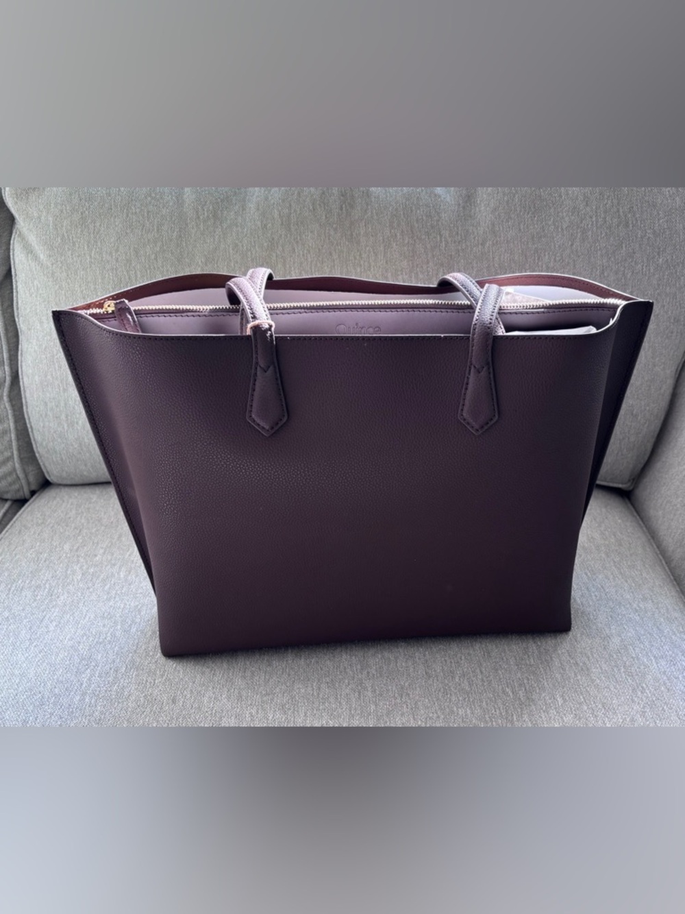 Quince Italian Leather Tote Triple Compartment Dark Brown NWT - Picture 4 of 12